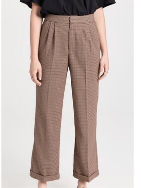 NWOT PAIGE Wide-Leg Pleated Pants in Brown Houndstooth